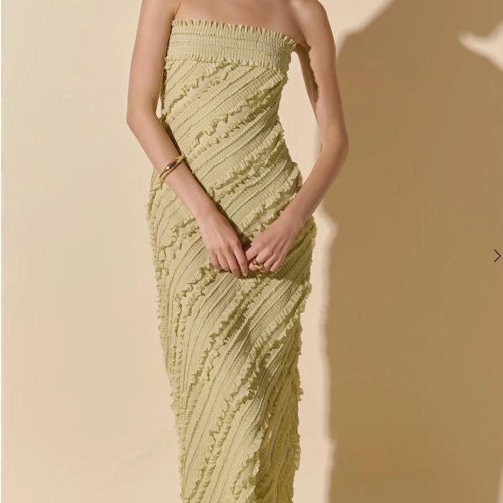 Endless Rose Strapless Ruffled Maxi Dress in Light Green